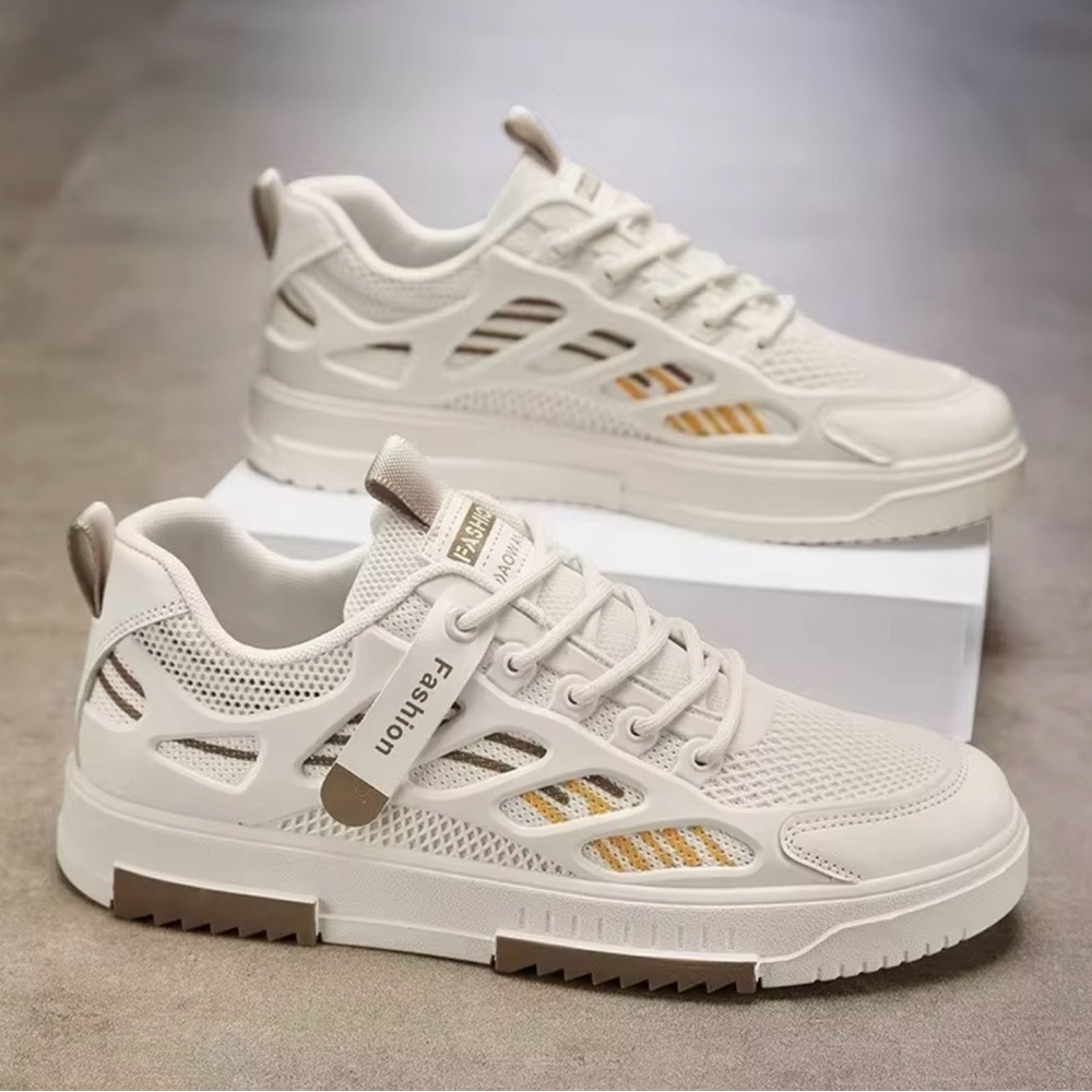 Fashion Men's White and Yellow Athletic Sneakers